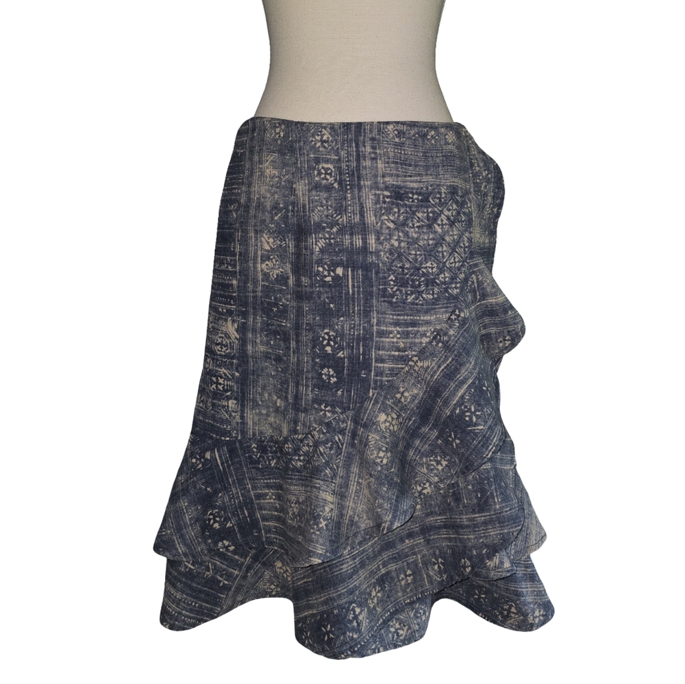 Lauren Jeans Co Ralph Lauren Womens Boho Linen Cotton Blue Ruffle Hem Skirt Sz 4 - Picture 2 of 14